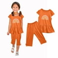 thumbnail image 5 of Riecok Short Sleeve Cute Cotton Soft T Shirts and Shorts 1-10Y Kids Baby Girl Short Sleeve Stripe Tops and Drawstring Shorts Summer Casual Comfortable Two-Piece Daily Tunic Tops Loose Orange 120, 5 of 5