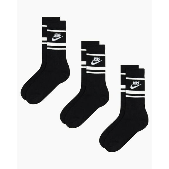 NIKE NSW ESSENTIAL 3-PACK CREW SOCKS BLACK WHITE CQ0301 010 MEN Sz LARGE / 8-12
