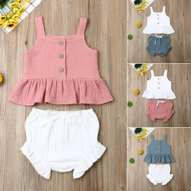 Summer Toddler Kids Baby Girls Cropped Tank Top Shorts Party Outfit 1-6 Years
