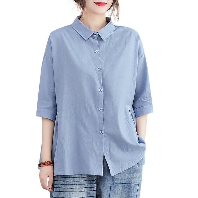Camisas sueltas para mujer Camisas casuales sueltas con botones sólidos de manga 3/4 Abanopi Jerseys de mujer