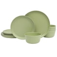 thumbnail image 1 of Juego de vajilla de melamina Gibson Home Fairhope, 12 piezas, color verde mate, 1 of 7