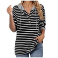 thumbnail image 2 of Striped Hoodies for Women 2025 Fall Winter Long Sleeve Lightweight Button Loose Hooded Sweatshirt Pullover Tops, 2 of 7