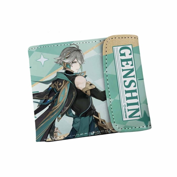 Cartera Genshins Impacts Aether, personajes de anime, delgada, doble pliegue