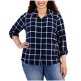 thumbnail image 1 of Tommy Hilfiger Womens Plaid Roll Tab Sleeve Button Up Shirt, Blue, Plus Size, 1X, 1 of 1