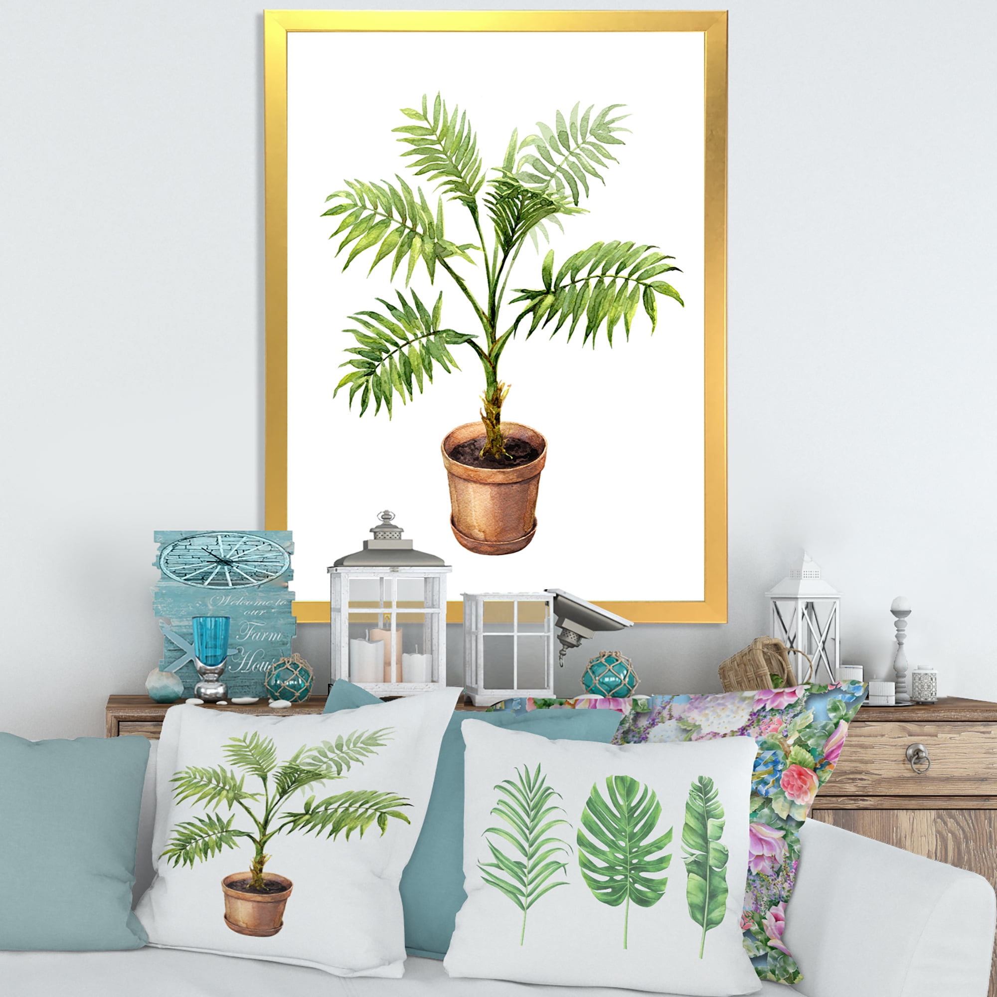 Designart 'Palm Plant In Clay Flowerpot' Traditional Framed Art Print