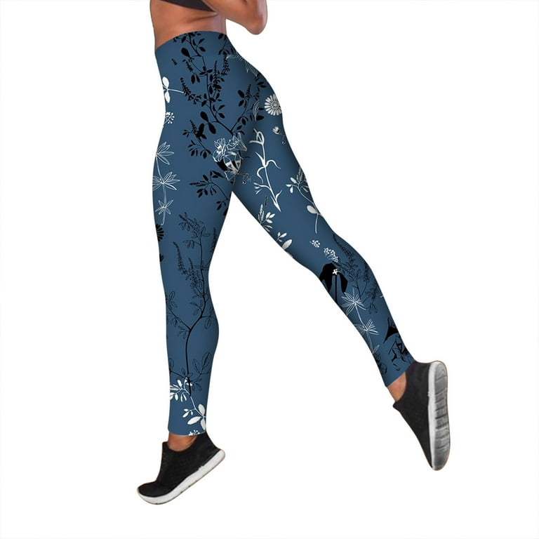MRULIC yoga pants Waist Workout Workout Women's Print High Yoga Pants  Control Tummy Leggings Pants Pants Navy Blue + XL 