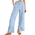 thumbnail image 6 of GiLiling Girls Cotton Linen Pants Wide Leg Drawstring Elastic High Waist Pants Teen Summer Casual Loose Lightweight with Pockets (Sky Blue, 14-15 Years), 6 of 9