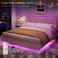 thumbnail image 3 of Cama Flotante King con Luces LED Inteligentes: Cabecero de Diamante Tapizado, Plataforma Sólida Silenciosa (Sin Somier) - Marco Moderno con Listones de Madera Maciza, 3 of 8