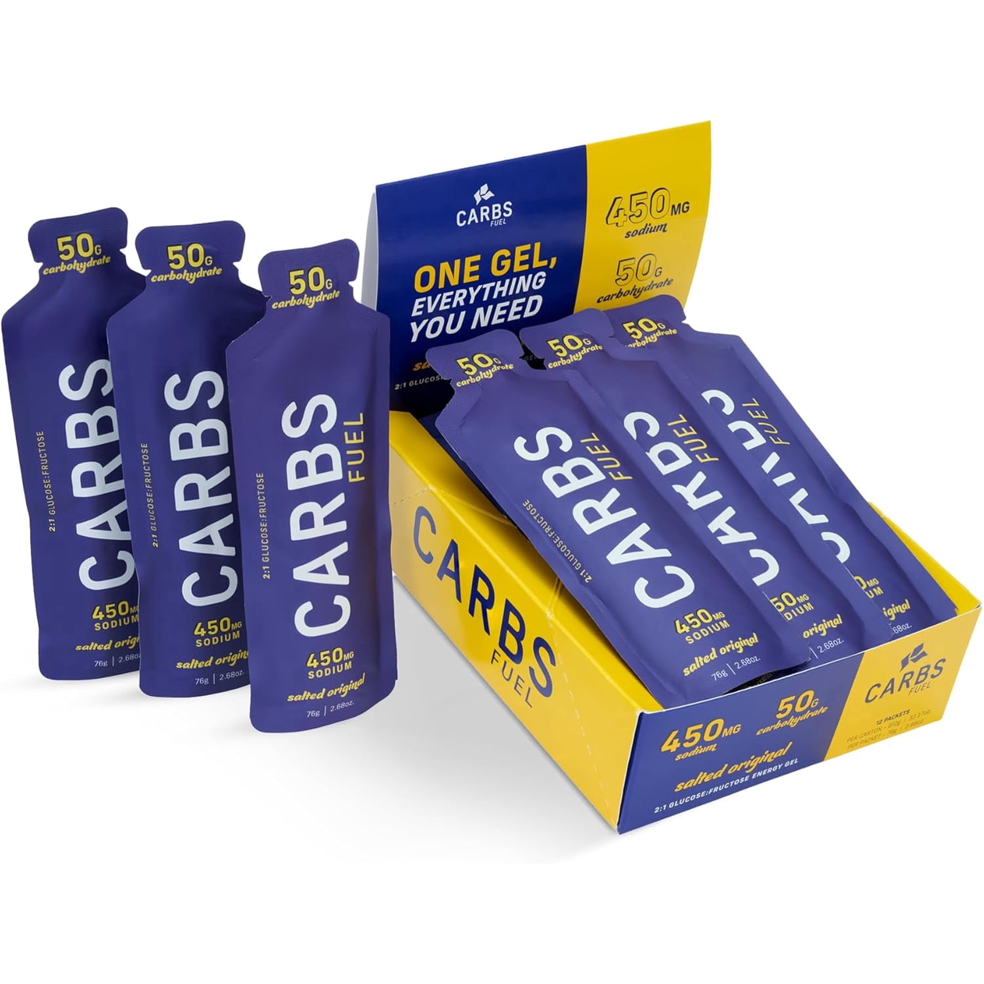 Salted Original 50g Energy Gel 12-Pack | 50g Carbs, 450mg Sodium | Vegan & Gluten-Free | Thin, Easy-to-Consume Running Gels | No Hydration Mix Needed | Fuel for Longer Efforts