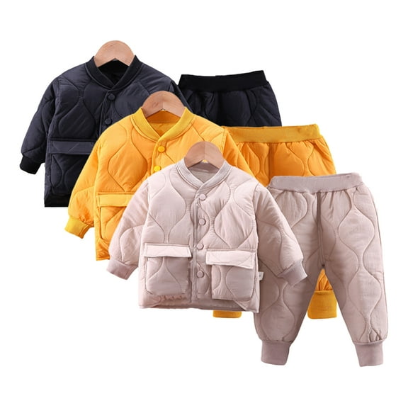Esaierr 2PCS Newborn Toddler Fall Winter Clothing Set Baby Girls Thickened Solid Color Cotton Jacket  cotton Pants Outfit for 6 Months-4 Years