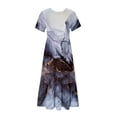 thumbnail image 4 of Pisexur Robes d'Été de Plage pour Femmes Décontractées à Fleurs à Manches Courtes Boho Robe Maxi à Fleurs Col Ras du Cou Smockée à Étages Fluide Longues Robes, 4 of 4