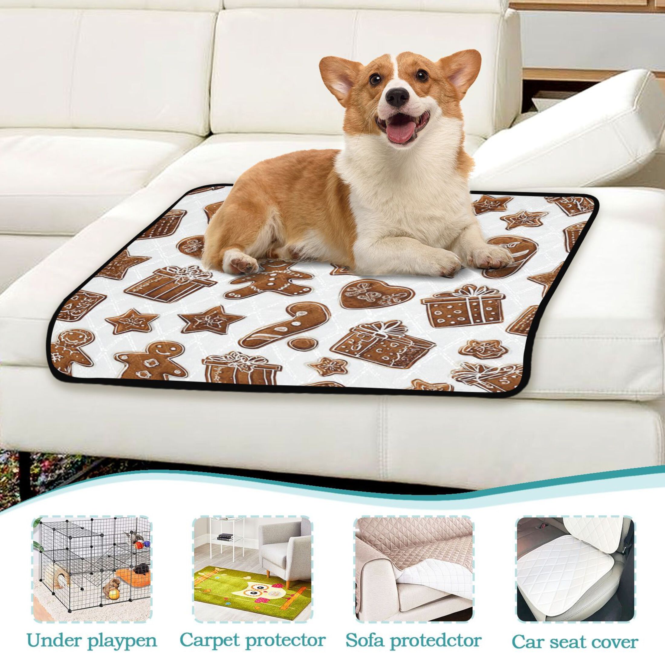 IAUYY Washable Pee Pads for Dogs Smallx3 Absorbent and Leak-Proof Non-Slip Reusable Puppy Pee Pads for Dogs Applicable to Playpen Potty Crate Gingerbread Frosting
