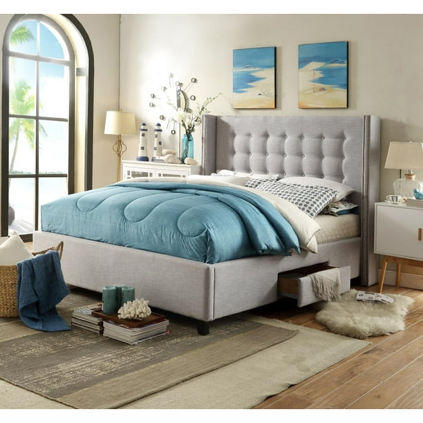 Chic Home Bell Bed Frame with Linen Upholstered Wingback Headboard