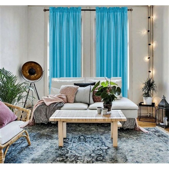 2pc MR2 turquoise curtain semi sheer voile with rod pocket solid color light filtering window treatment drape for bedroom inside outside area 54" wide X 95" Long