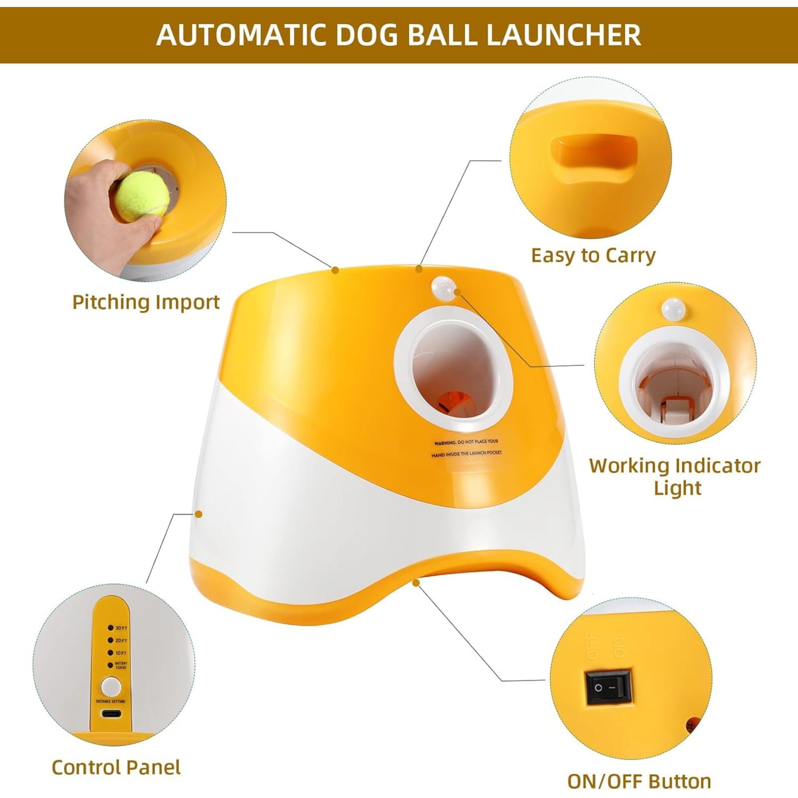 SQDWYGUO Automatic Dog Ball Thrower Launcher with 12 PCS Tennis Balls,Thrower Distance 10-30ft, Interactive Dog Fetch Machine Toy for Small Dogs,Yellow