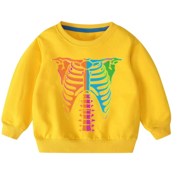 Odeerbi Kids Boys Girls Halloween Crewneck Sweatshirts Fall Winter Cotton Sweatshirt Kids Kids Cute Solid Color Halloween Print Long Sleeve Sweatshirts Top Kids Clothes Yellow