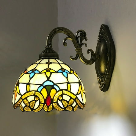 

Tiffany Style Stained Glass Dome Wall Sconce Light Wall Lamp Lighting Fixtures Tiffany Dome Wall Light Sconce Lighting Victorian Sconce Wall Lamp Beige Fixture LED Wall Sconce Single Lamp Indoors