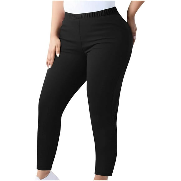 BLVB Women's Plus Size Leggings Elastic High Waist Workout Yoga Pants Soft Stretch Lounge Trousers for Work Casual