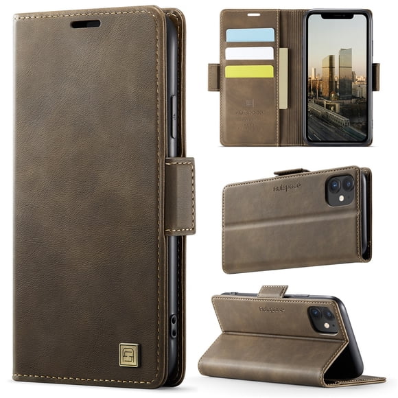 YEYKX for iPhone 11 Funda para Teléfono con Billetera Magnética de 6,1 Pulgadas, Funda Protectora de Cuero con Función de Tarjetero, Funda con Tapa a Prueba de Golpes, Marrón, for iPhone 11