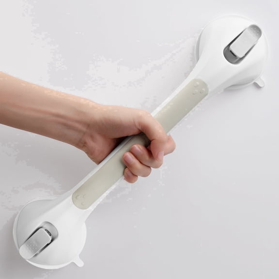 Shower Grab Bar 16 Inch Suction Cup Grab Bars for Bathroom, Removable Shower Safety Handle Heavy Duty Bathtub Grip for Seniors & Elderly, Strong Handrails No Drilling Waterproof, Grey