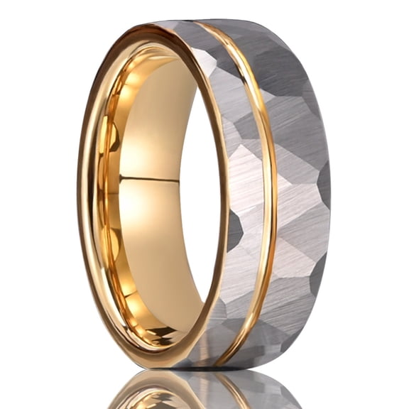8mm Wide Tungsten Carbide Ring for Men Hammered Gold Finish