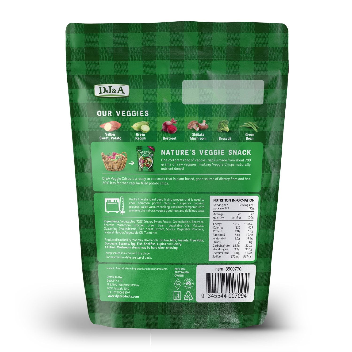 DJ&A Veggie Crisps Original, Healthy Vegetable Chips, 8.8 oz. With White Bowl By OMA