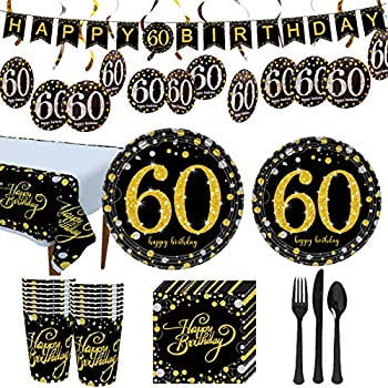 60th Birthday Party Supplies Black And Gold Disposable Paper