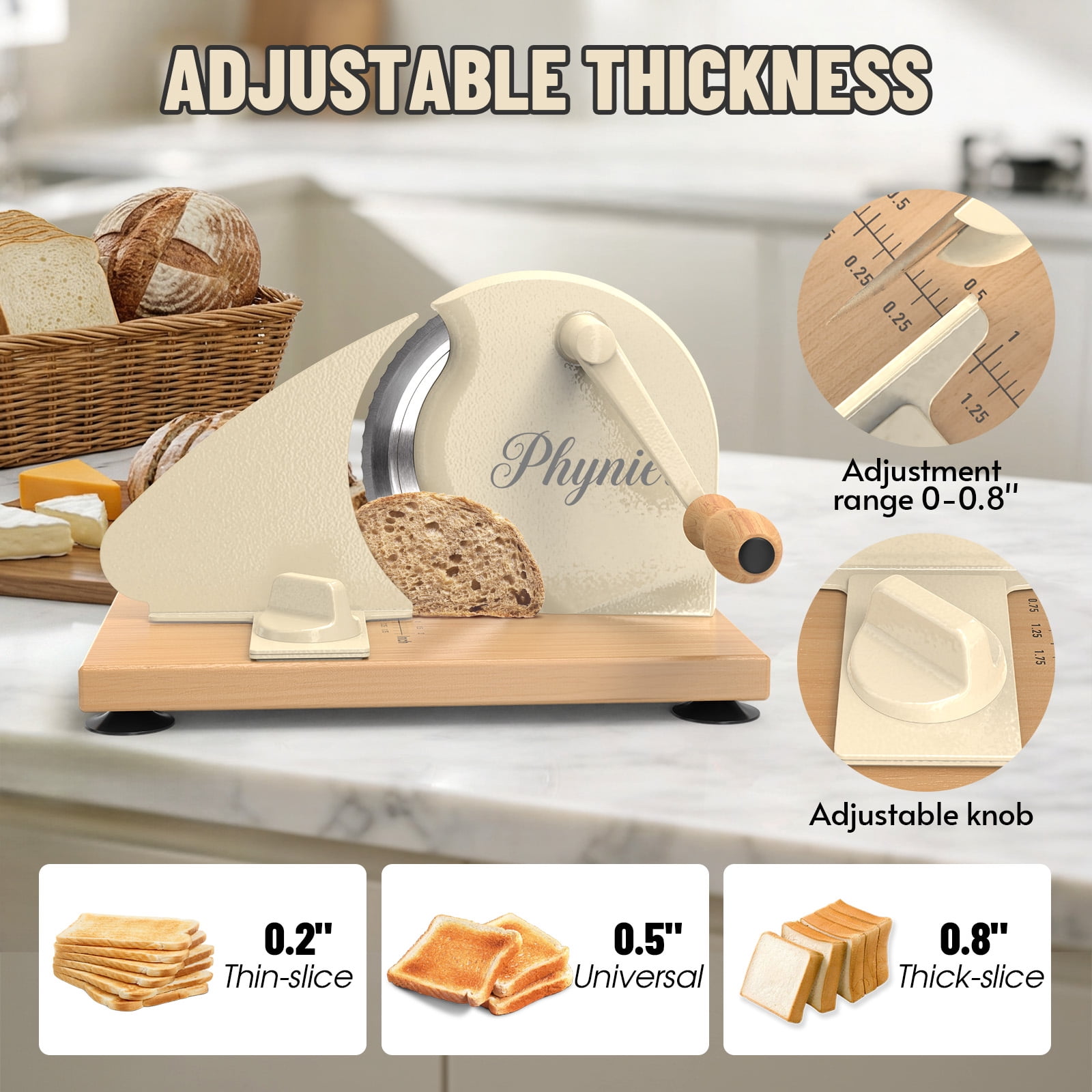 Manual Bread Slicer for Homemade Bread, Sourdough Bread Slicer with Hand Crank, Clear Scale Line, Non-Slip Suction Base & Sharp Blade, Adjustable Thickness and Evenly Slicing