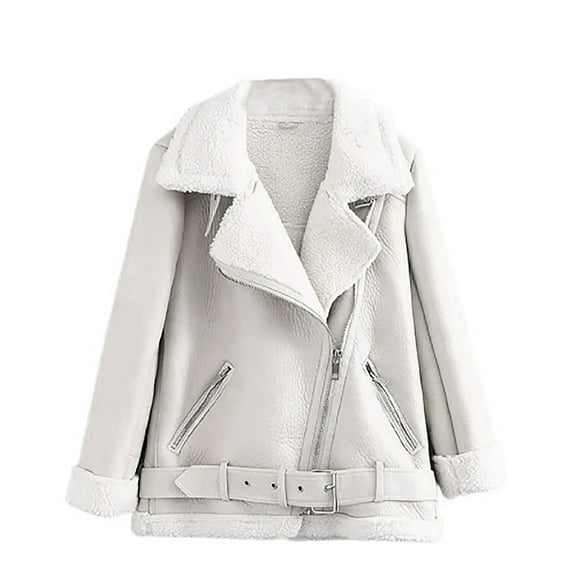 Lindreshi Shackets for Women 2023 with Pockets Women Long Sleeve Solid Coat Zipper Pocket Turn Down Collar Plush Jacket