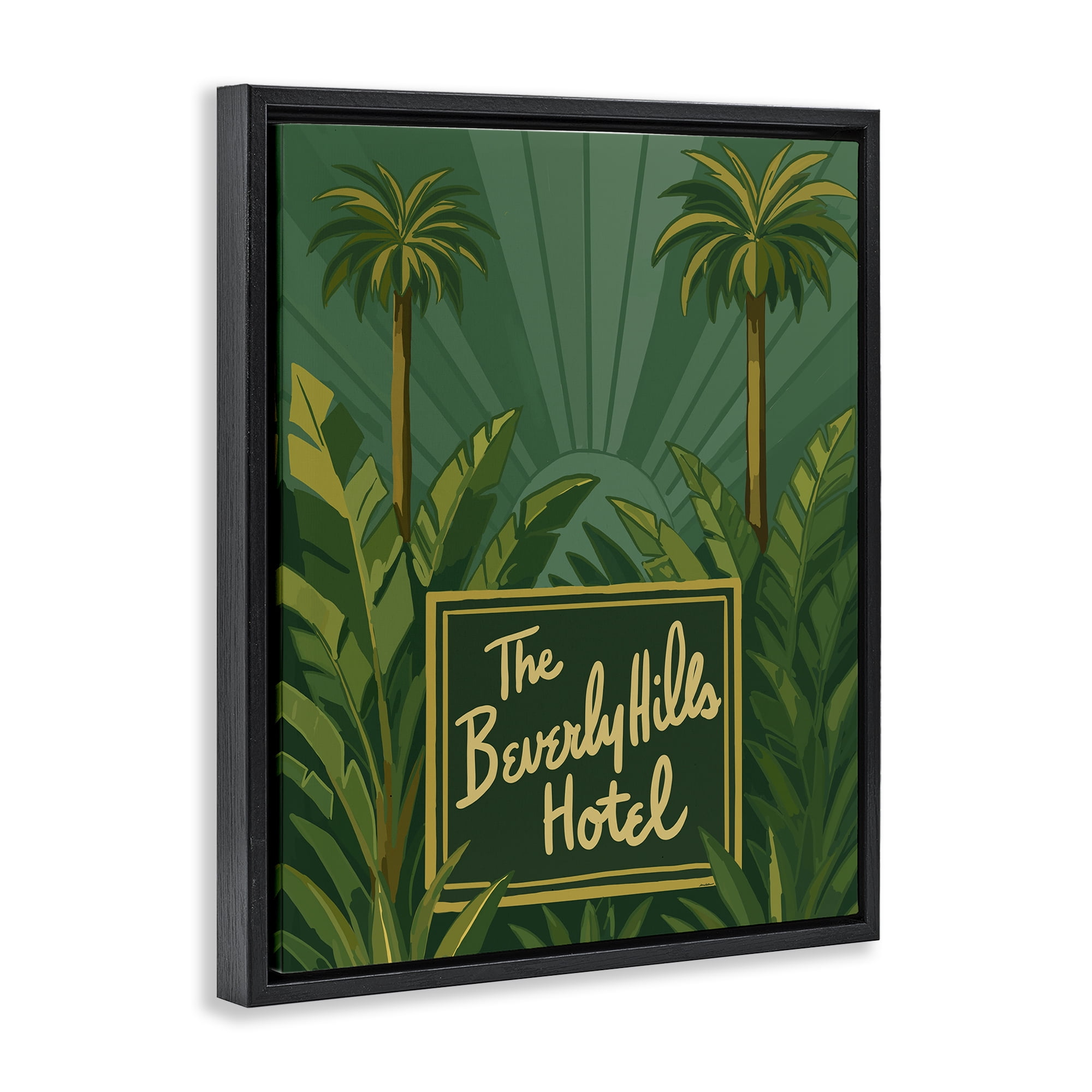 Stupell Industries Retro Beverly Hills Hotel Black Framed Floater Canvas Wall Art, design by Amelia Noyes