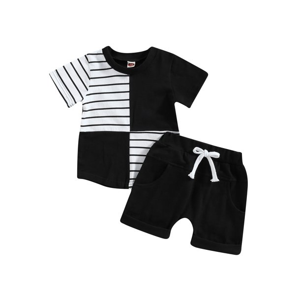 Genuiskids Toddler Baby Boy Summer Clothes Color Block Short Sleeve T