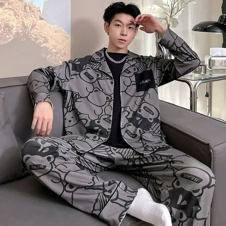 

QWZNDZGR Winter Pajamas For Couples High-quality Light Luxury Cotton Men Pajama Sets Long sleeve Sleepwear Fashion Male Loungewear Sleep