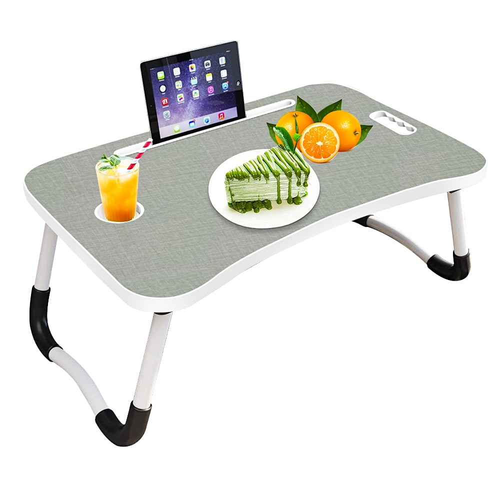 uhomepro Bed Tray Table Folding Legs with Phone Tablet Holder, Cup