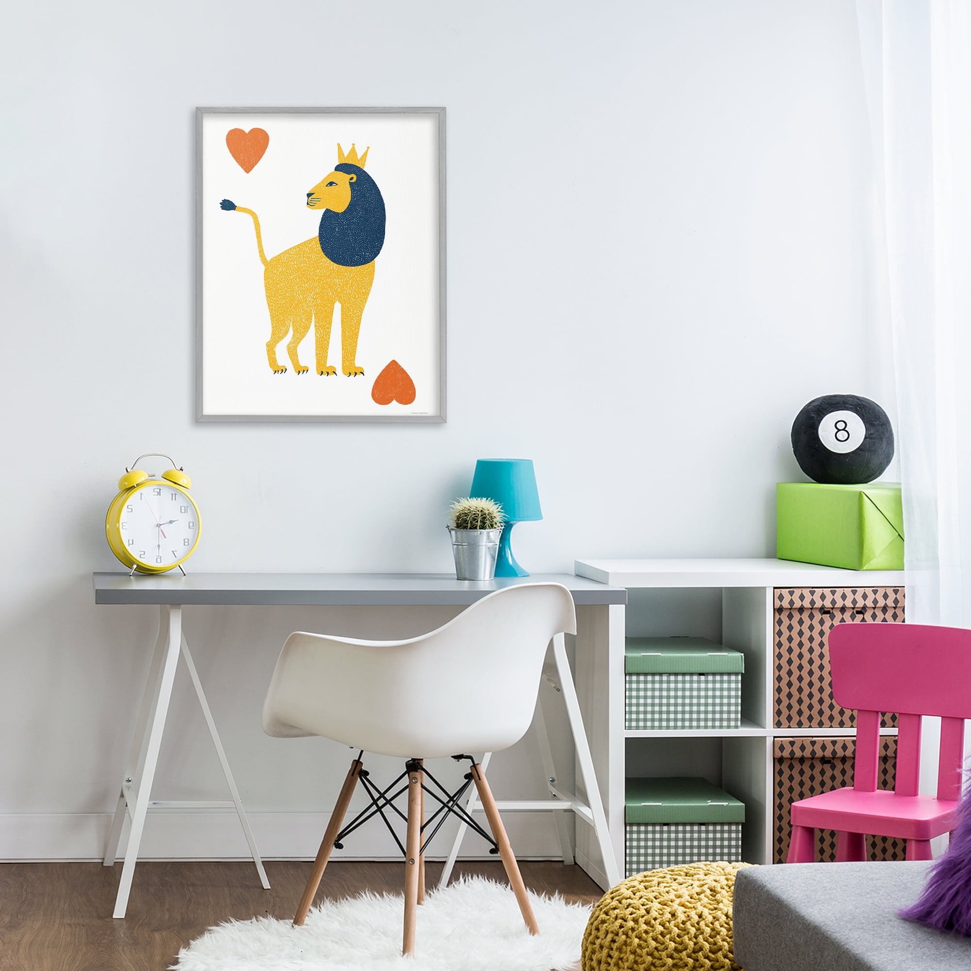 Lion & Hearts Card Gray Framed Giclee Art, design by Svetlana Aleynikova