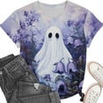 thumbnail image 3 of Women's Pastel Halloween Shirts Aesthetic Floral Ghost Graphic T-Shirts Short Sleeve Crew Neck Tees Casual Purple Flower Novelty Tops Fall Clothing, 3 of 6