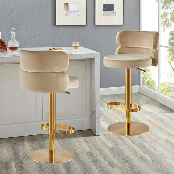 CAROCC Barstools Gold Modern Adjustable Barstools in Velvet Fabric