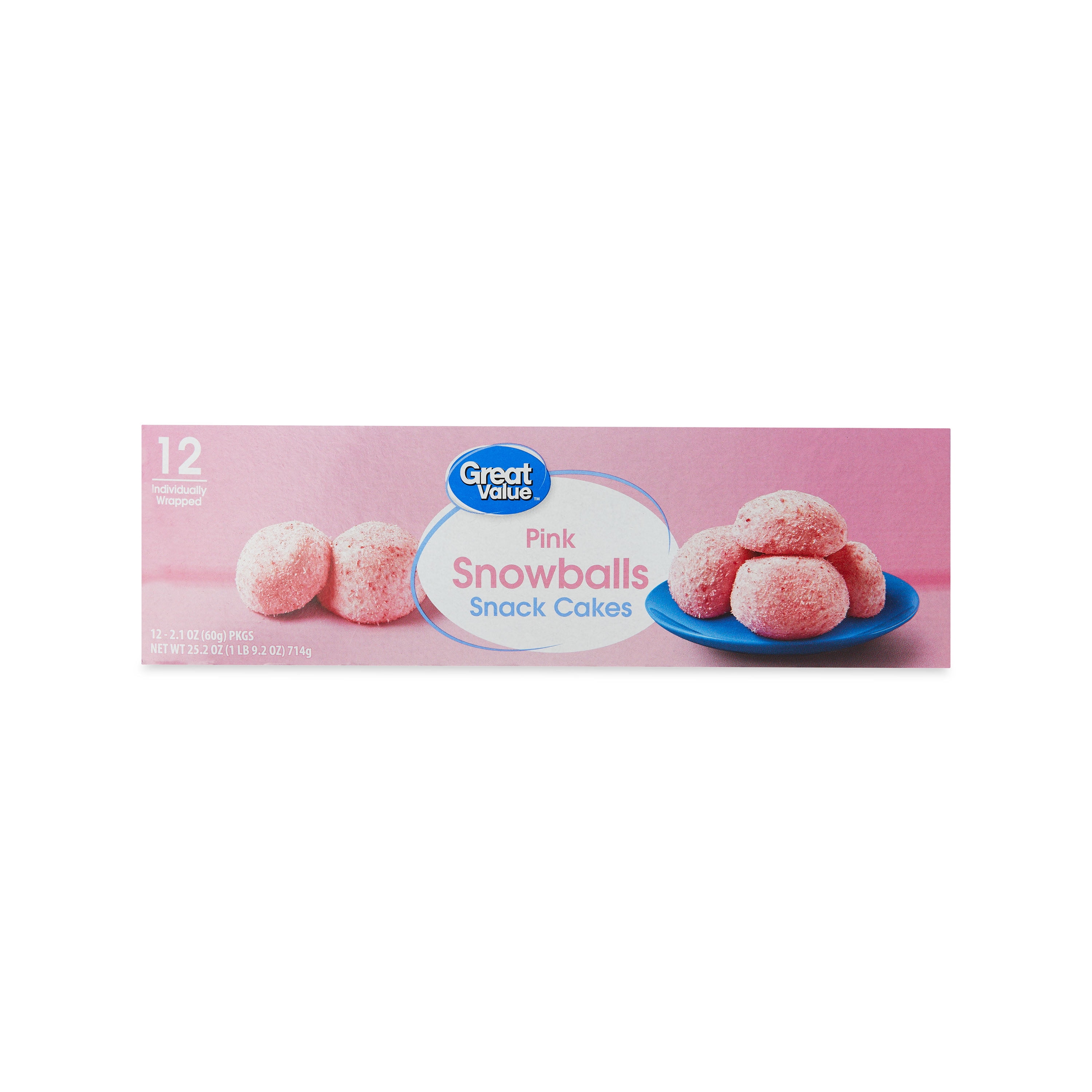 Great Value Pink Snowballs Snack Cakes, 25.2 oz, 12 Count