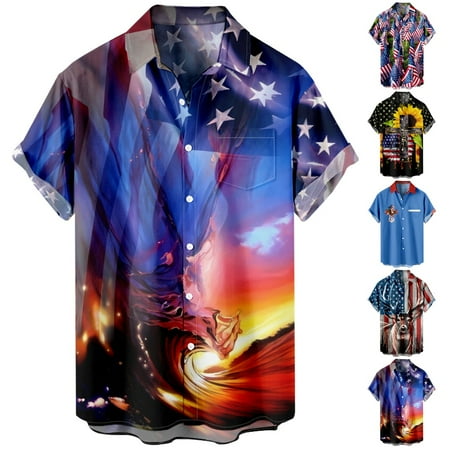 

Short Sleeve Button Down Shirts with Chest Pocket for Teen and Adult Men s Beach Blouses