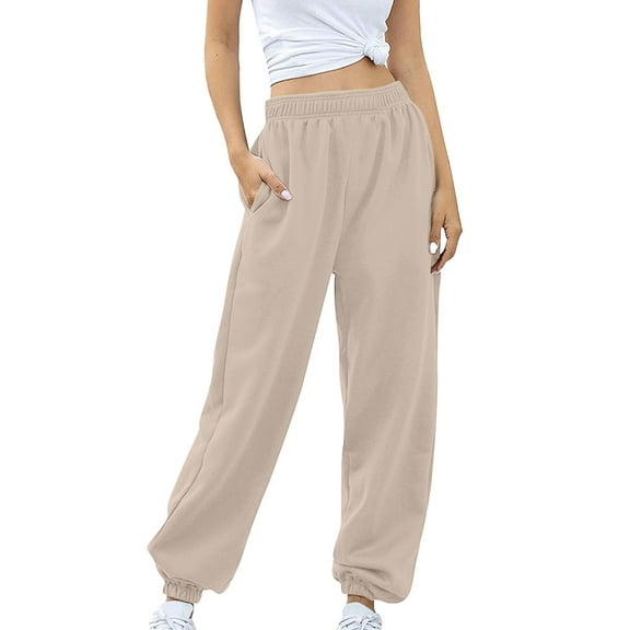 TXGREN pants for women trendy women's pants Women's Bottom Sweatpants No Drawstring Joggers Pants Workout High Waisted Yoga Pants with Pockets pants for women work casual Beige L