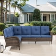 thumbnail image 2 of Opohoro 6-Person Outdoor Wicker Patio Sectional Sofa with Blue Cushions, Brown PE Rattan Modular Sectional, 90.3'' L, 2 of 8