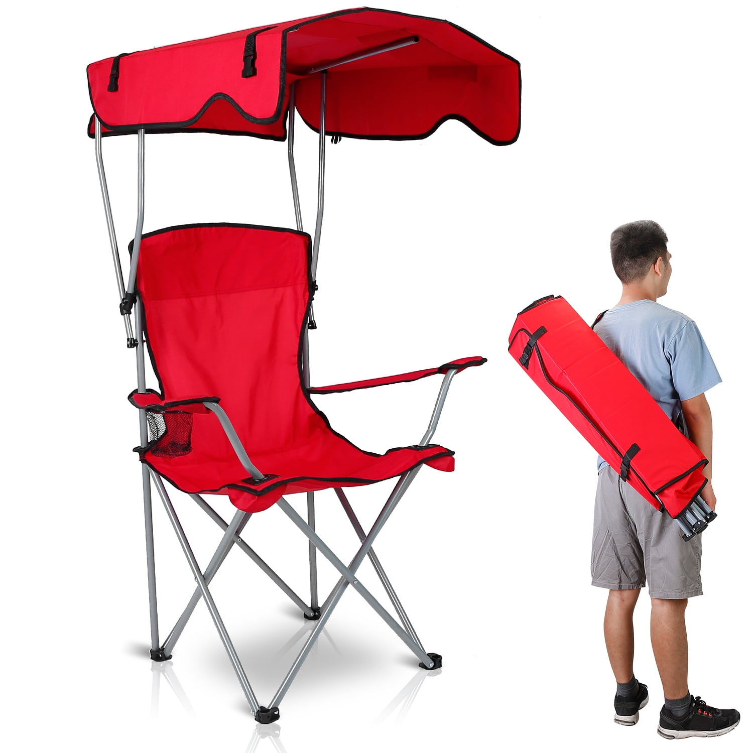 Beach Chair with Canopy Shade, iMountek Folding Canopy Camping Sports
