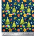 thumbnail image 1 of Soimoi Blue Cotton Jersey Fabric Gifts & Christmas Tree Printed Fabric 1 Yard 58 Inch Wide, 1 of 3
