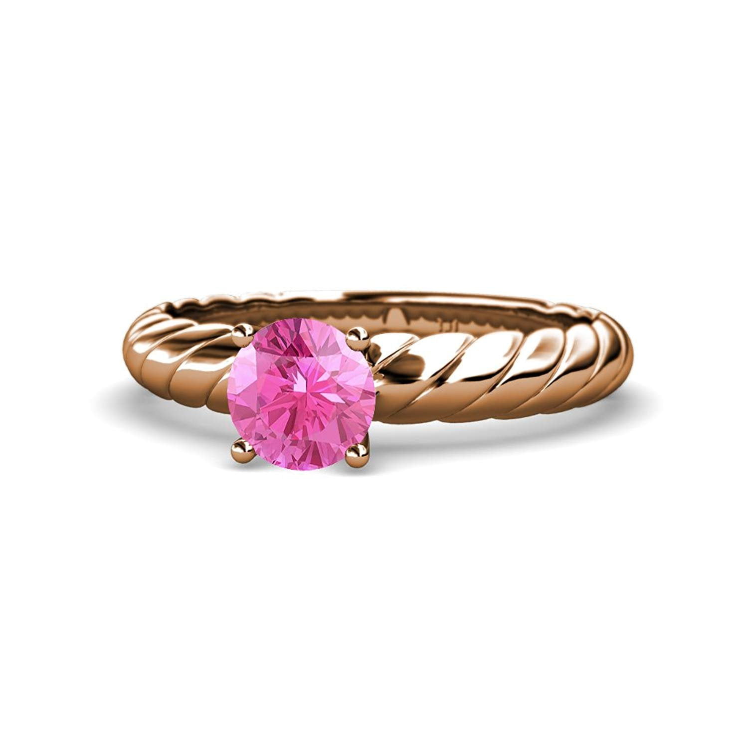 Pink Sapphire 6mm Rope Solitaire Engagement Ring 0.95 ct in 14K Rose Gold.size 6.25 by TriJewels