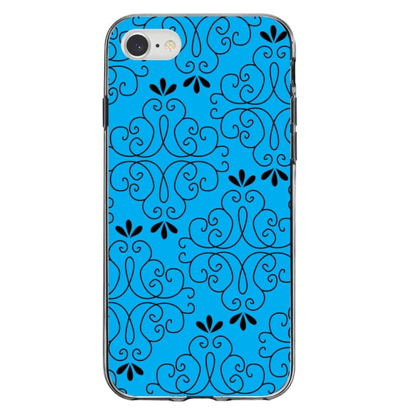 DistinctInk Clear Shockproof Hybrid Case for iPhone 7 8 SE (2020 Model) 4.7" Screen TPU Bumper Acrylic Back Tempered Glass Screen Protector - Blue Black Floral Pattern