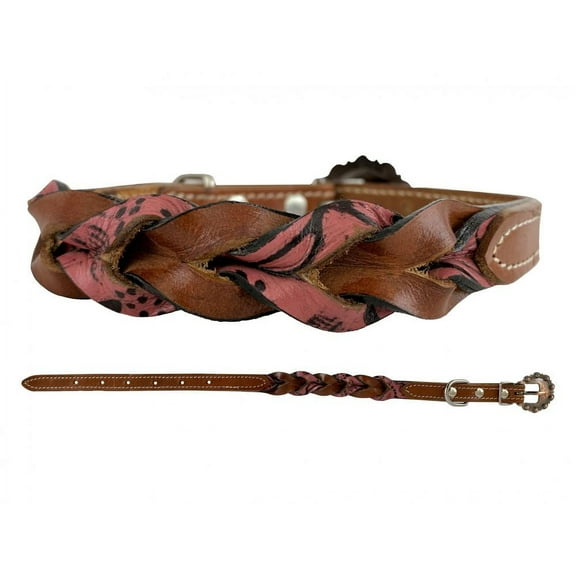 Showman Couture Pink Filigree Miracle Braid Leather Dog Collar (Small)