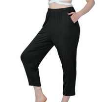 Defitshape Women's Plus Size Pajama Pant Pj Bottom Mid Rise Summer Thin Stretch Sleep Bottoms Black X-Large