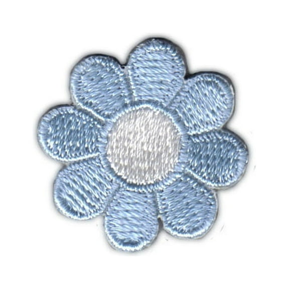 1" Daisy Light Blue Petal White Center Patch Flower Embroidered Iron On Applique
