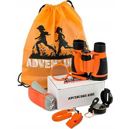 Adventure Kidz - Outdoor Exploration Kit, Childrens Toy Binoculars, Flashlight, Compass, Whistle, Magnifying
