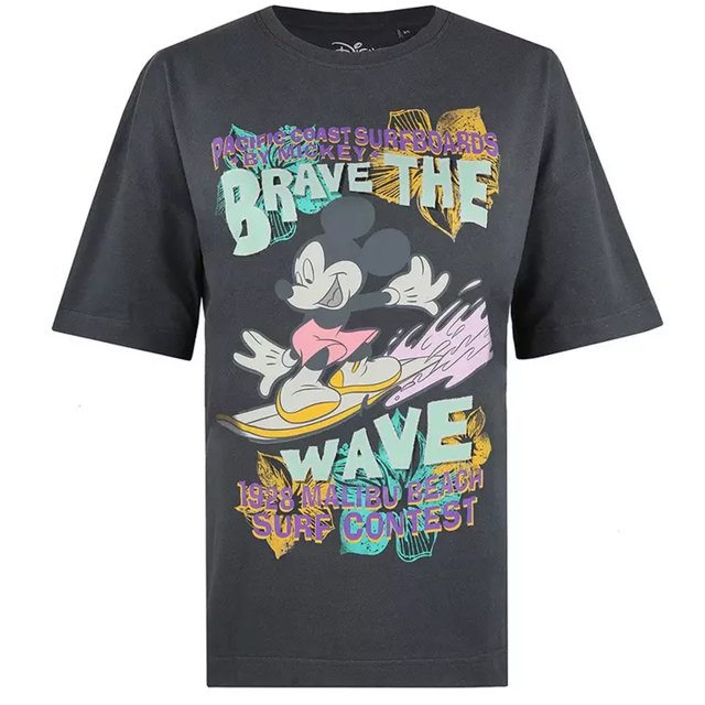 Disney - Camiseta de Mickey Mouse Ondas para Mujer (Carbón Oscuro)