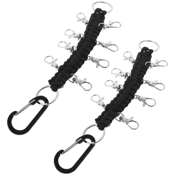 TABLZONE 2Pcs Black Cord Keychain with Multi Rope Buckle for Hanging Backpack Phone Keys